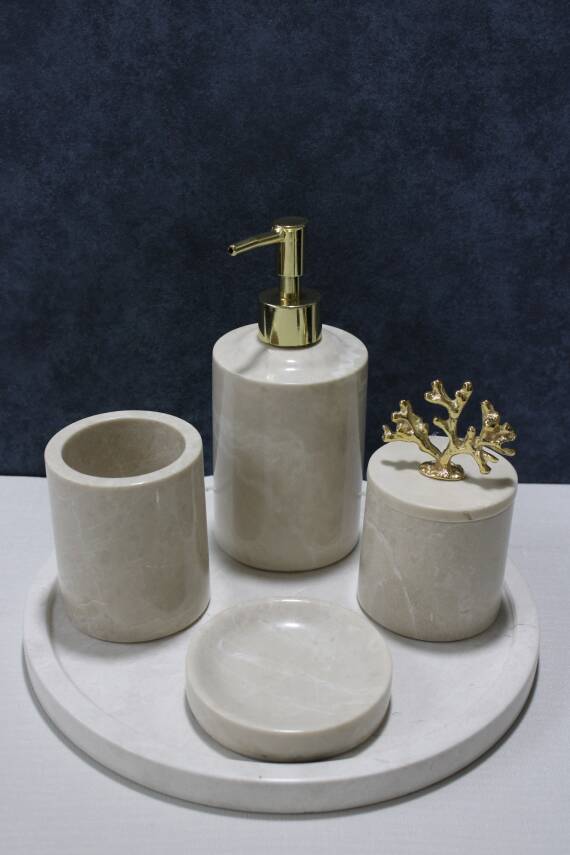 Bej Mermer 5'li Banyo Seti - 2