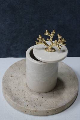 Bej Mermer Pamuk Kutusu/Pamukluk - 3