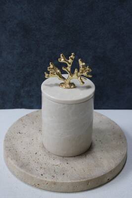 Bej Mermer Pamuk Kutusu/Pamukluk - 2