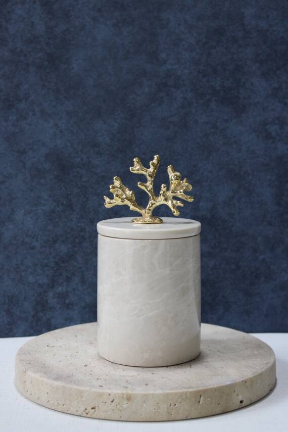 Bej Mermer Pamuk Kutusu/Pamukluk - 1