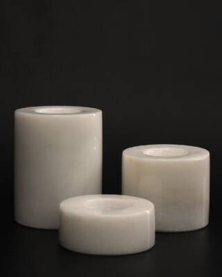 Beyaz Mermer 3'lü Mumluk Seti - 