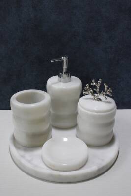 Beyaz Mermer 5'li Banyo Seti - Boğumlu Model - 2