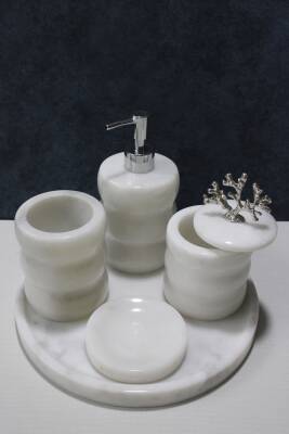 Beyaz Mermer 5'li Banyo Seti - Boğumlu Model - 3
