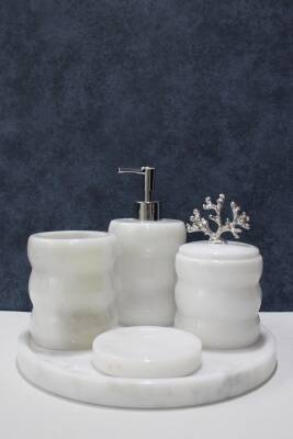 Beyaz Mermer 5'li Banyo Seti - Boğumlu Model - 