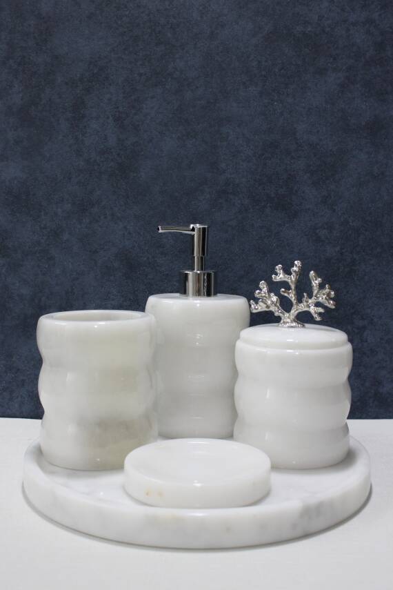 Beyaz Mermer 5'li Banyo Seti - Boğumlu Model - 1