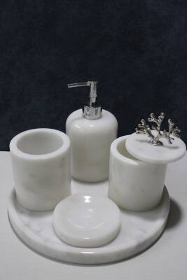 Beyaz Mermer 5'li Banyo Seti - Düz Model - 3