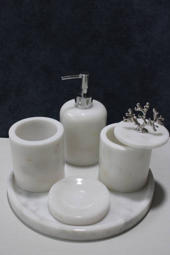 Beyaz Mermer 5'li Banyo Seti - Düz Model - 3