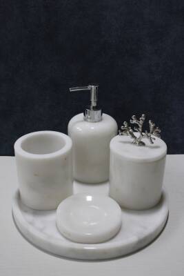 Beyaz Mermer 5'li Banyo Seti - Düz Model - 2