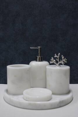 Beyaz Mermer 5'li Banyo Seti - Düz Model - 