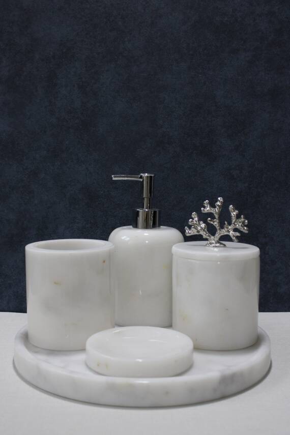 Beyaz Mermer 5'li Banyo Seti - Düz Model - 1