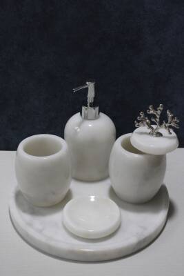 Beyaz Mermer 5'li Banyo Seti - Oval Model - 3