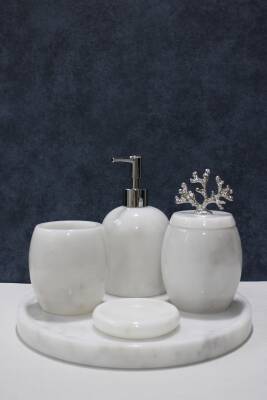 Beyaz Mermer 5'li Banyo Seti - Oval Model - 