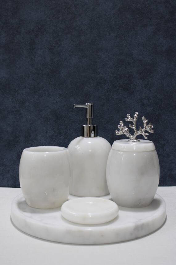 Beyaz Mermer 5'li Banyo Seti - Oval Model - 1