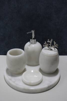 Beyaz Mermer 5'li Banyo Seti - Oval Model - 2