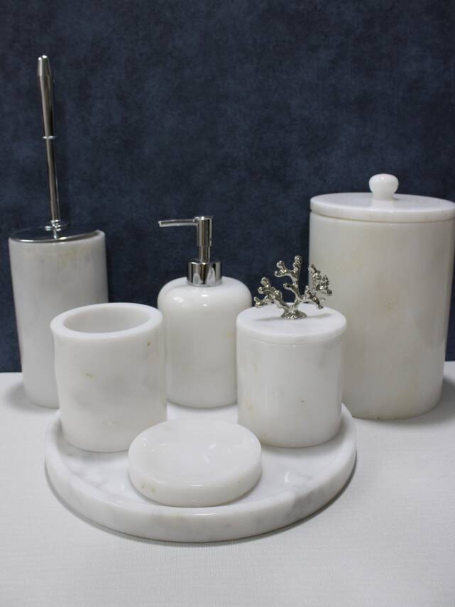 Beyaz Mermer 7'li Banyo Seti - Düz Model - 1