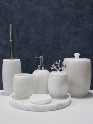 Beyaz Mermer 7'li Banyo Seti - Oval Model - 