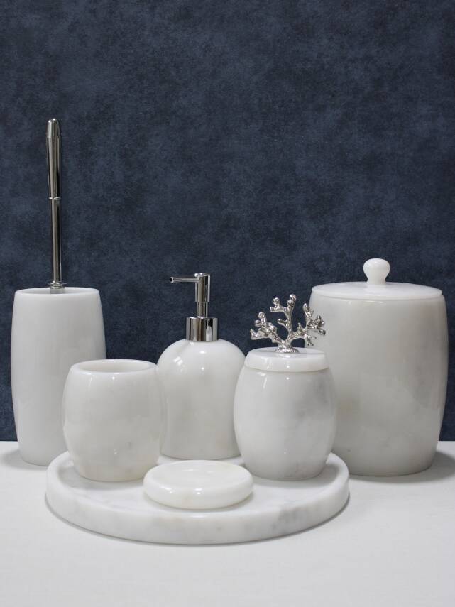 Beyaz Mermer 7'li Banyo Seti - Oval Model - 1