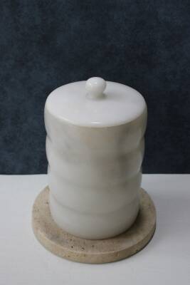 Beyaz Mermer Çöp Kovası - Boğumlu Model - 2