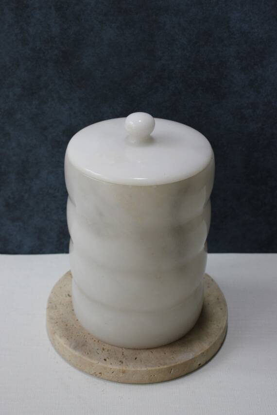 Beyaz Mermer Çöp Kovası - Boğumlu Model - 2