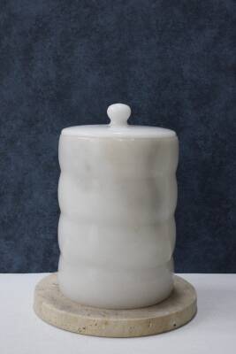 Beyaz Mermer Çöp Kovası - Boğumlu Model - 