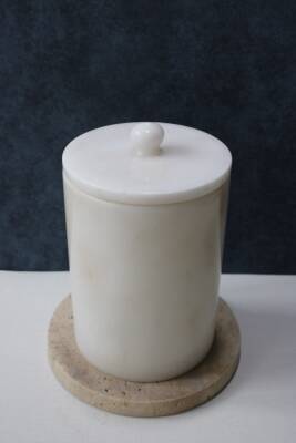 Beyaz Mermer Çöp Kovası - Düz Model - 2