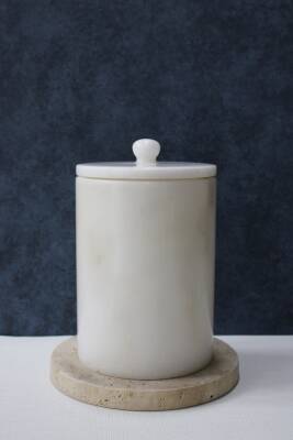 Beyaz Mermer Çöp Kovası - Düz Model - 