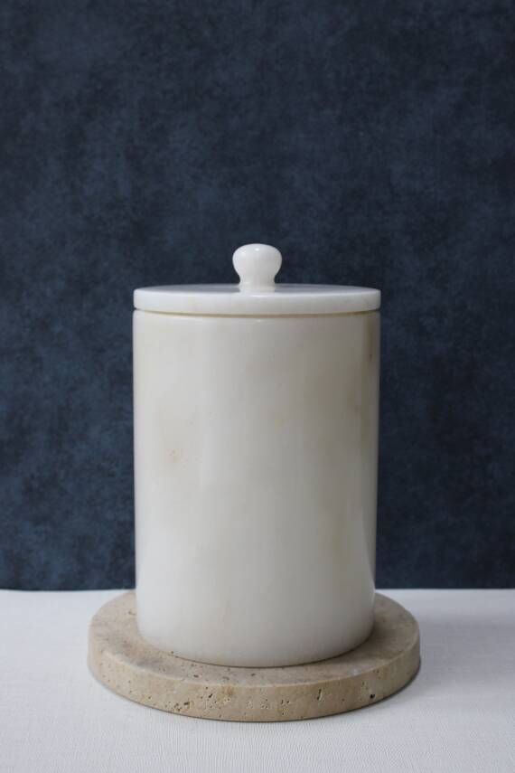 Beyaz Mermer Çöp Kovası - Düz Model - 1