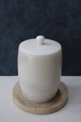 Beyaz Mermer Çöp Kovası - Oval Model - 2