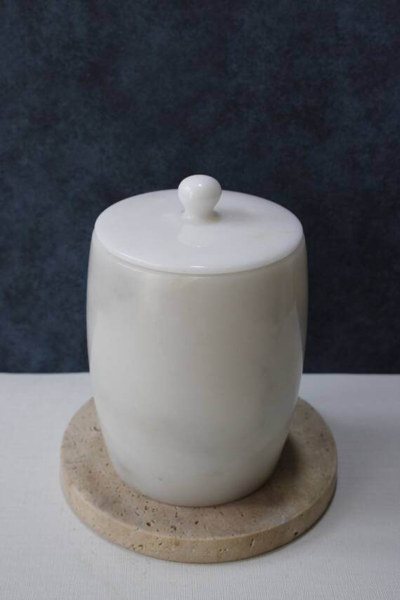 Beyaz Mermer Çöp Kovası - Oval Model - 2