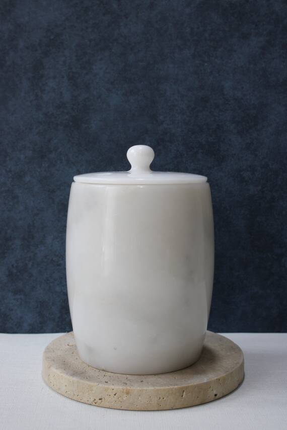 Beyaz Mermer Çöp Kovası - Oval Model - 1