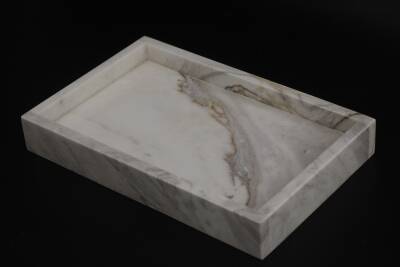 Beyaz Mermer Dekoratif Tepsi - Dikdörtgen - 