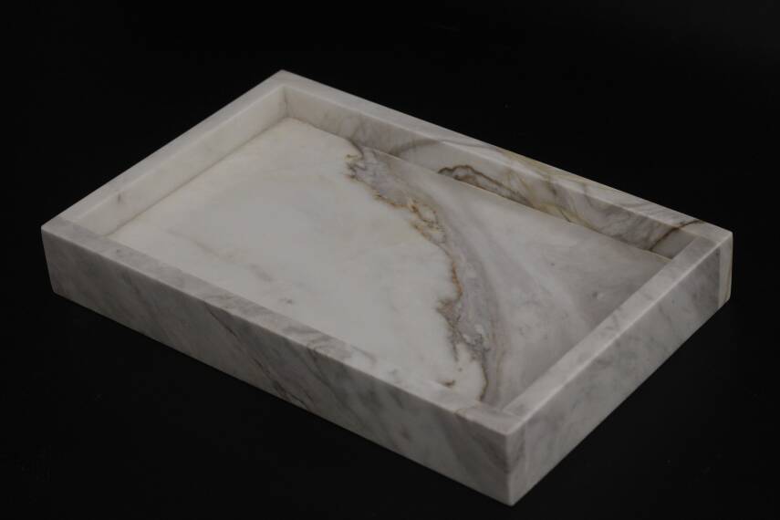 Beyaz Mermer Dekoratif Tepsi - Dikdörtgen - 1