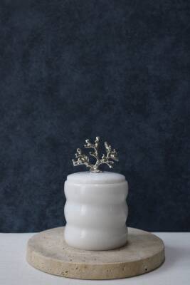 Beyaz Mermer Pamuk Kutusu/Pamukluk - Boğumlu Model - 