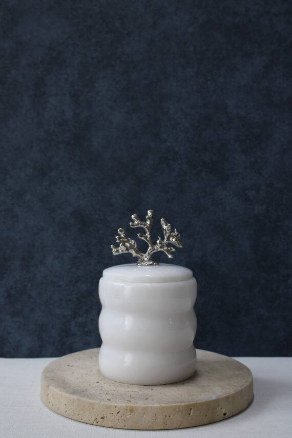 Beyaz Mermer Pamuk Kutusu/Pamukluk - Boğumlu Model - 1