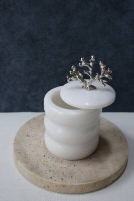 Beyaz Mermer Pamuk Kutusu/Pamukluk - Boğumlu Model - 3