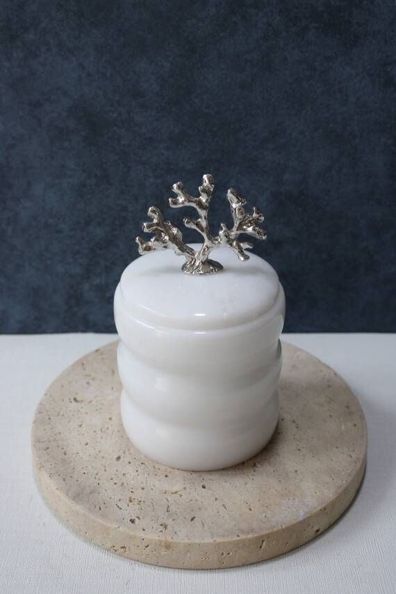 Beyaz Mermer Pamuk Kutusu/Pamukluk - Boğumlu Model - 2