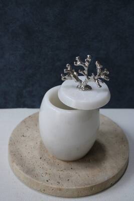 Beyaz Mermer Pamuk Kutusu/Pamukluk - Limon Model - 3