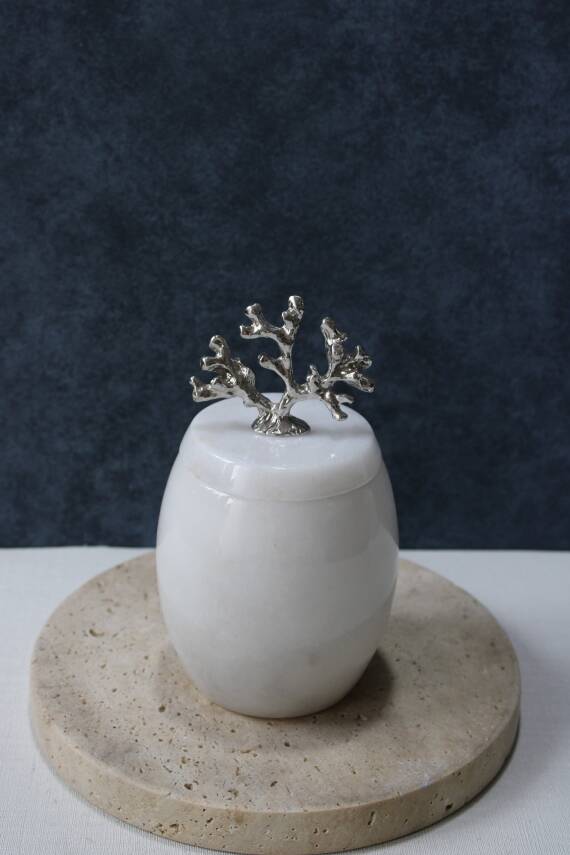 Beyaz Mermer Pamuk Kutusu/Pamukluk - Limon Model - 2