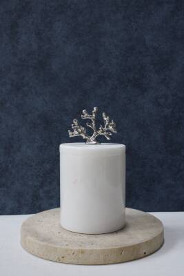 Beyaz Mermer Pamuk Kutusu/Pamukluk - Düz Model - 