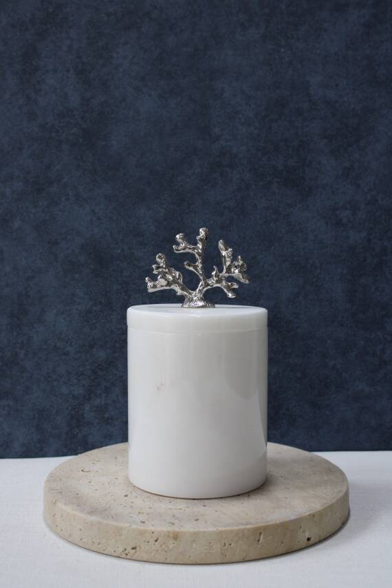 Beyaz Mermer Pamuk Kutusu/Pamukluk - Düz Model - 1