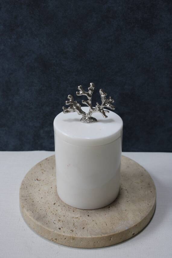 Beyaz Mermer Pamuk Kutusu/Pamukluk - Düz Model - 3