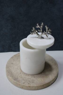 Beyaz Mermer Pamuk Kutusu/Pamukluk - Düz Model - 4