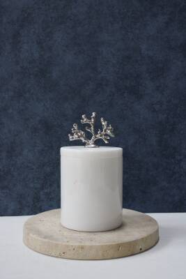 Beyaz Mermer Pamuk Kutusu/Pamukluk - Düz Model - 2