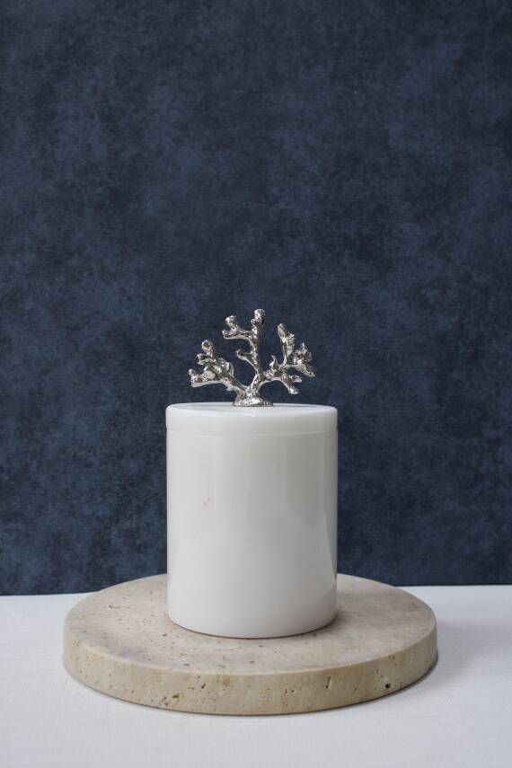 Beyaz Mermer Pamuk Kutusu/Pamukluk - Düz Model - 2