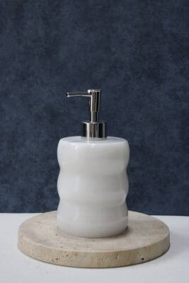 Beyaz Mermer Sıvı Sabunluk - Boğumlu Model - 