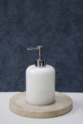 Beyaz Mermer Sıvı Sabunluk - Düz Model - 