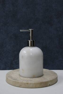 Beyaz Mermer Sıvı Sabunluk - Oval Model - 