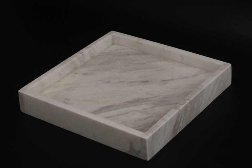 Beyaz Mermer Dekoratif Tepsi - Kare - 2