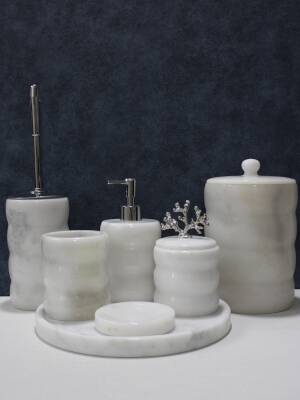 Beyaz Mermer 7'li Banyo Seti - Boğumlu Model - 