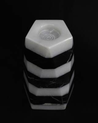 Siyah-Beyaz Mermer Mumluk - Çokgen Büyük Boy - 2